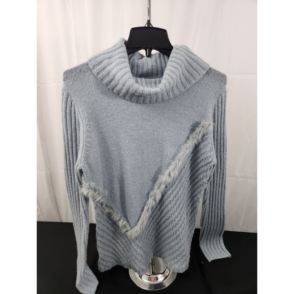 Vintage Blue Marbella Cowl Neck Faux Fur Sweater‎ Size S Wool Blend